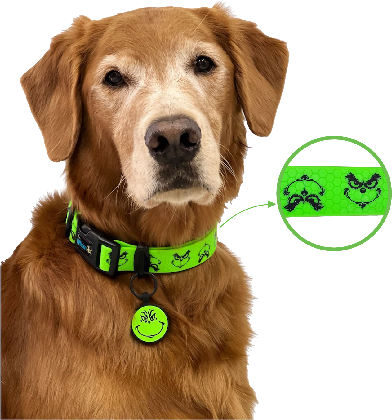 Collar edicion navidad verde grinch para perros medianos y grandes