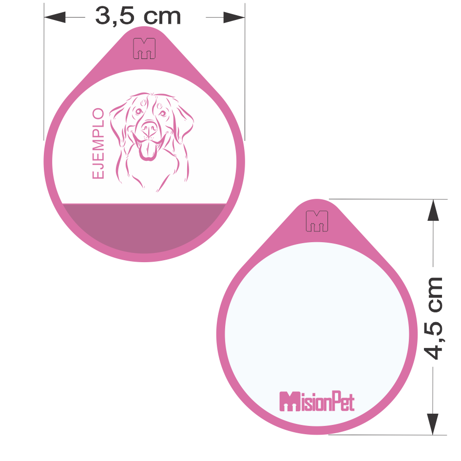 Placa de identificacion personalizable para mascotas en material de silicona color fucsia glow