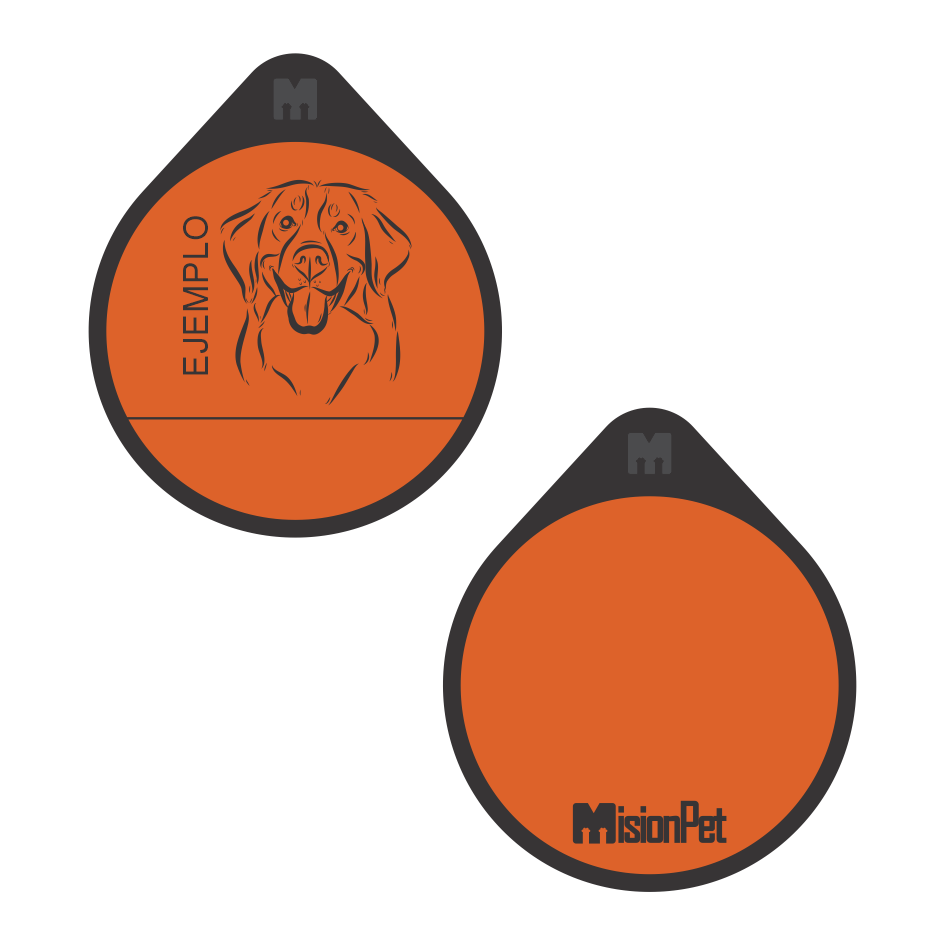Placa de identificacion personalizable para mascotas en material de silicona color naranja