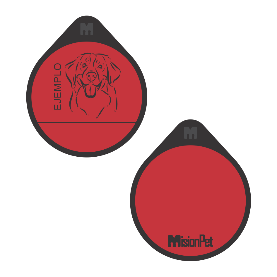 Placa de identificacion personalizable para mascotas en material de silicona color rojo