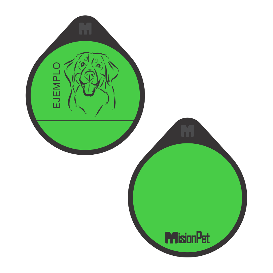 Placa de identificacion personalizable para mascotas en material de silicona color verde neon