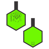 Placa de identificacion para mascotas verde con ilustracion personalziada en forma de hexagono