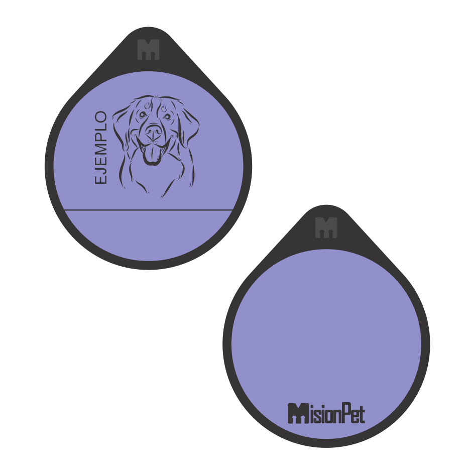 Placa de identificacion personalizable para mascotas en material de silicona color lila
