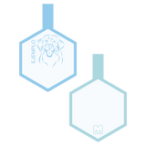 Placa de identificacion para mascotas azul con ilustracion personalizada en forma de hexagono