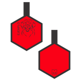 Placa de identificacion para mascotas roja con ilustracion personalizada en forma de hexagono