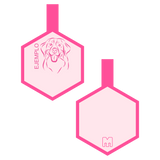 Placa de identificacion para mascotas rosada con ilustracion personalizada en forma de hexagono