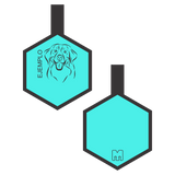 Placa de identificacion para mascotas turquesa con ilustracion personalizada en forma de hexagono
