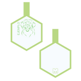 Placa de identificacion para mascotas verde con ilustracion personalizada en forma de hexagono