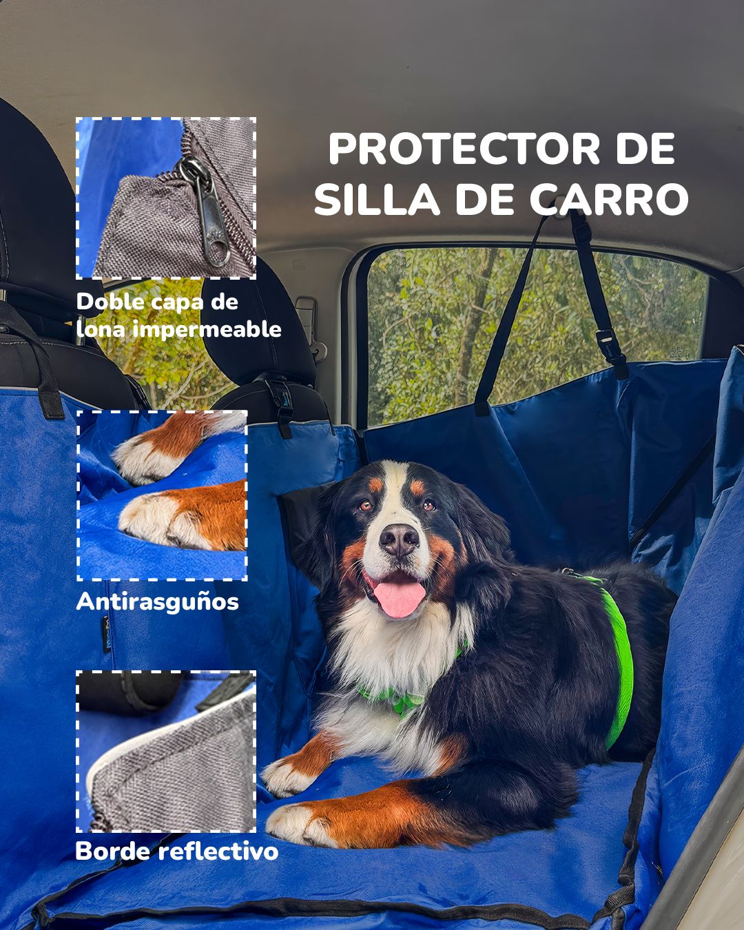 Protector para la silla del carro antirasguños, impermeable y con borde reflectivo